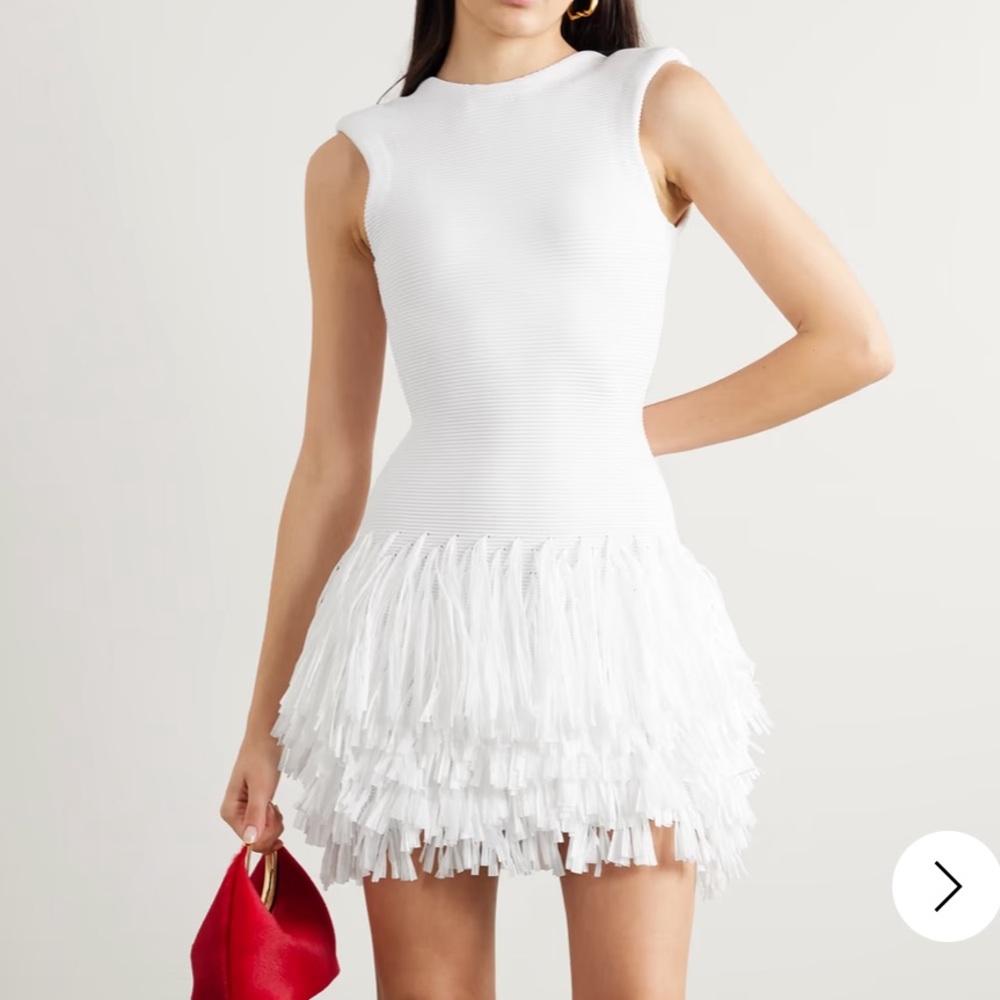 AJE Rushes raffia-trimmed ribbed-knit mini dress